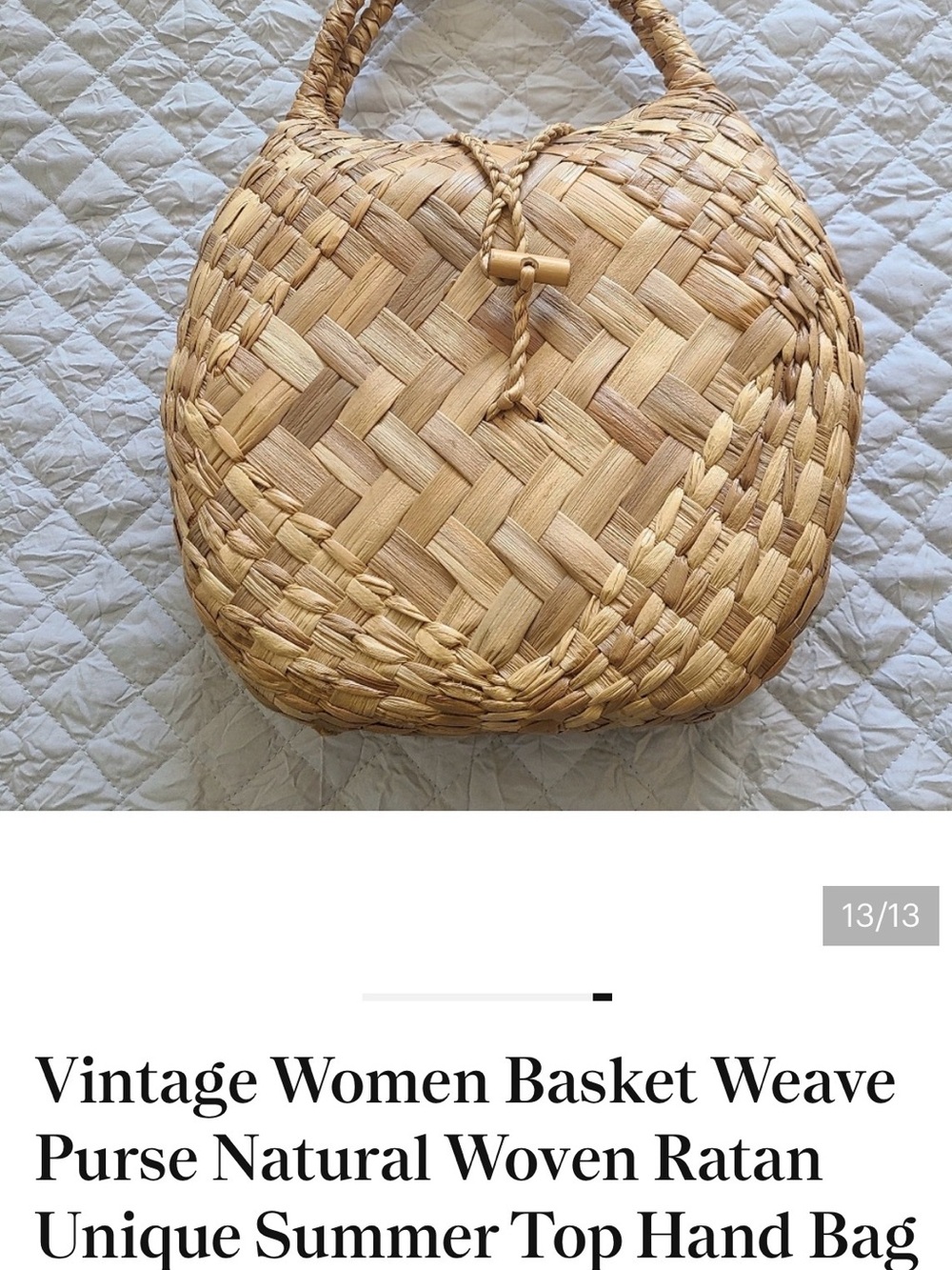 Vintage Women Basket Weave Purse Natural Woven Ratan Unique Summer Top Hand Bag